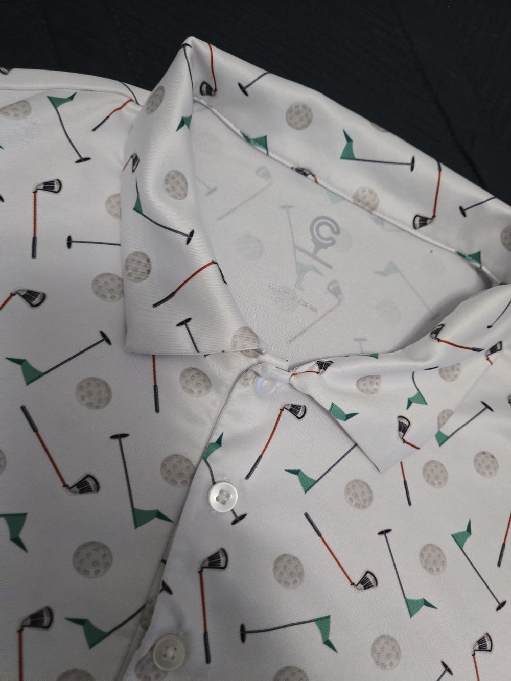 Caddy Cart Men's White Golf-Print Button-Up Shirt #468